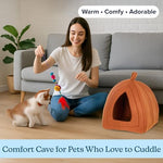 Petmaker Indoor Cat Bed with Removable Foam Cushion - Small Animal Tent for Kittens, Rabbits, Guinea Pigs, and More - Brown