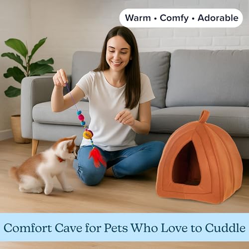 Petmaker Indoor Cat Bed with Removable Foam Cushion - Small Animal Tent for Kittens, Rabbits, Guinea Pigs, and More - Brown