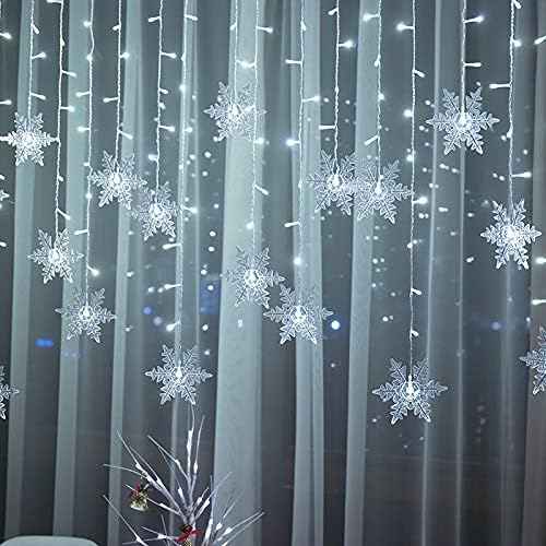 LED Curtain Lights,13ft/4M 96 LED Snowflake Curtain String Lights Plug-in Window Curtain Lights with 8 Modes Decoration for Christmas, Wedding, Party,Wall, Home Decorations (Warm White)