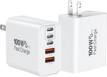 USB C Super Fast Charger Block, 100W USBC Wall Charger Plug, 2Pack 5-Port 65W Type C Phone Charging Cubes Multiport Power Adapter for iPhone 17/16/15/14/13/12 Series,Galaxy S26/S25 Ultra,iPad,Mac Book