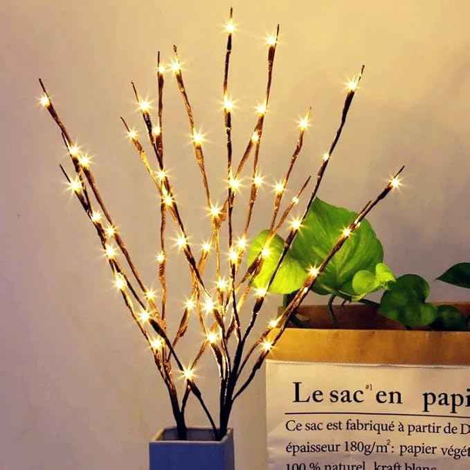 2Pcs 40 LED Branch Lights - Indoor Decoration Lighting for Weddings, Birthdays, and Christmas - Fairy Lig, Warm