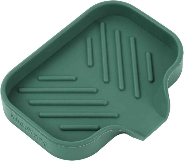 Silicone Bathroom Soap Dishes with Drain Spout-Bathroom and Kitchen Sink Organizer,Sponge Holder,Dish Soap Tray,Perfect for Dispenser,Scrubber,Bottle,Cup on Sink or Counter-Black 4.9"×3.2"
