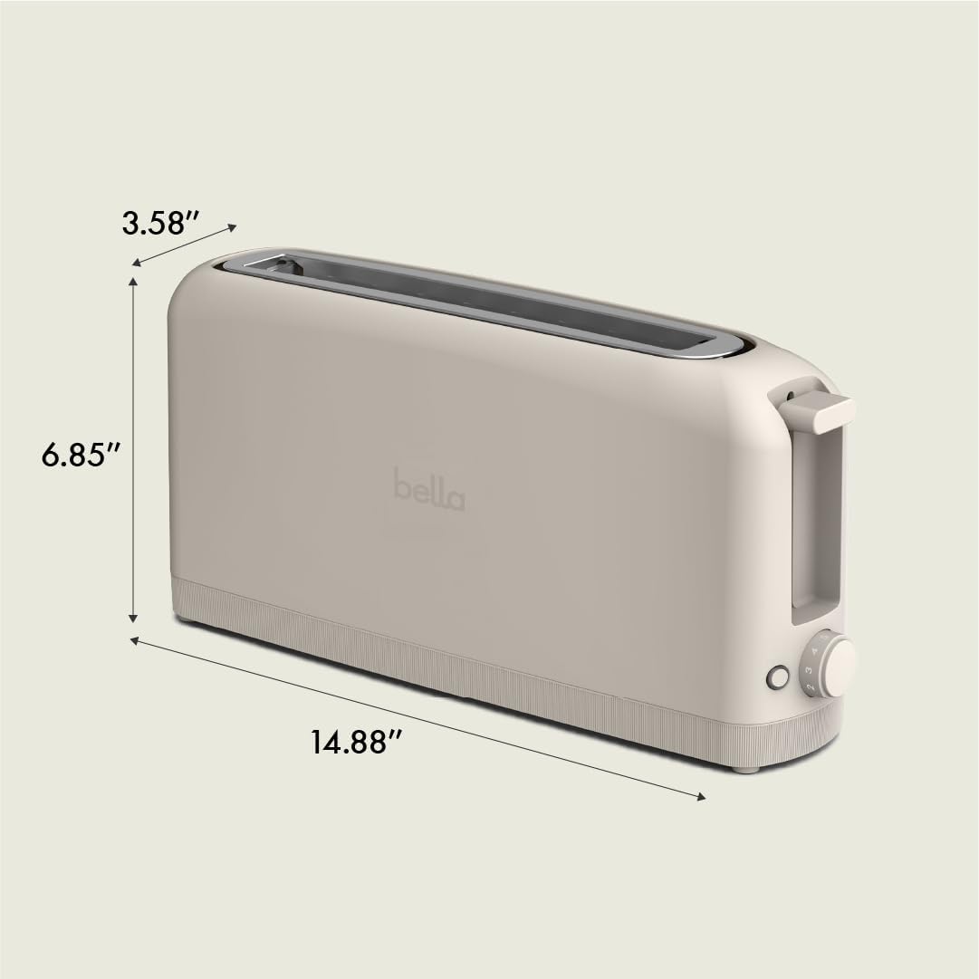 bella 2-Slice Slim Toaster, 6-Setting Shade Control with Reheat & Cancel Buttons, 900 Watt, Oatmilk