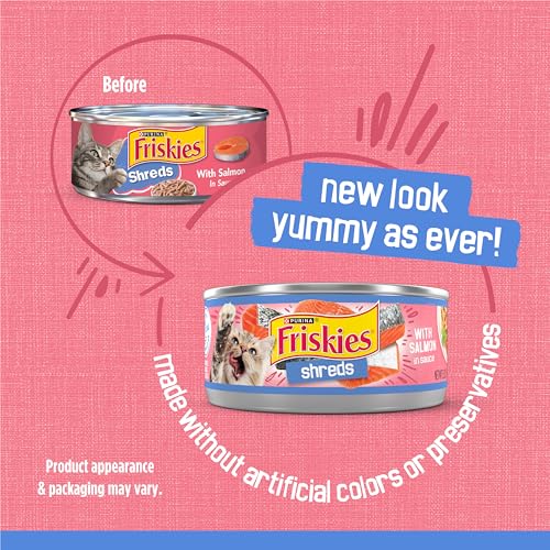 Purina Friskies Shreds With Salmon in Sauce Adult Cat Food (Pack of 24) 5.5 oz Cans