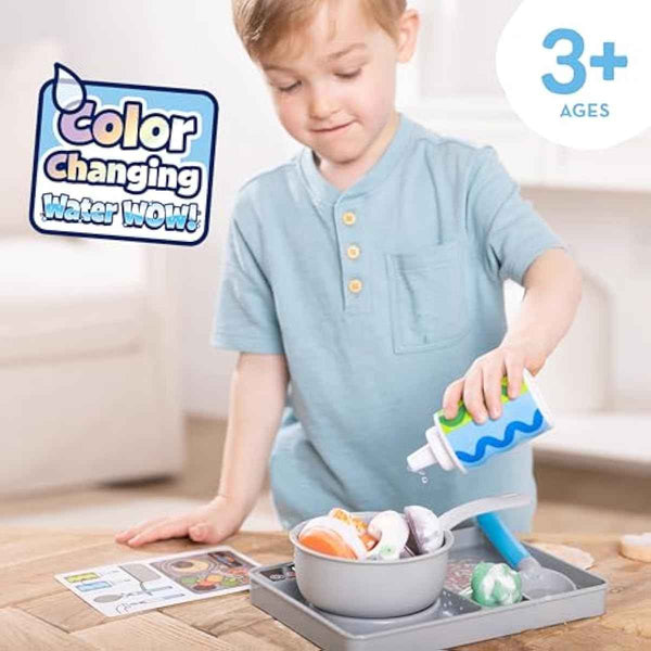 Melissa & Doug Simmer & Stir Stovetop Play Set with Water Wow!® Color Changing Play Food Preschool Toy Ages 3+