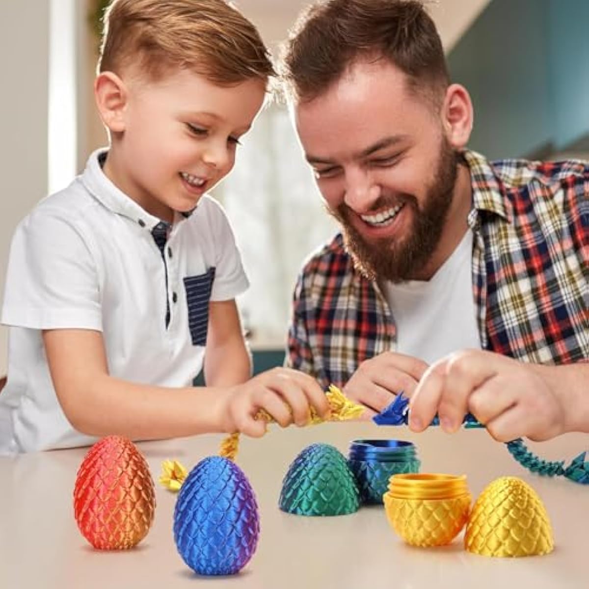 4 Pcs Mini 3D Printed Dragon Eggs with Crystal Dragon Inside, Easter Egg fillers Easter Gifts for for Chrismas, Thanks Giving Valentine's Day, Easter, Bithday(Without Keychain)