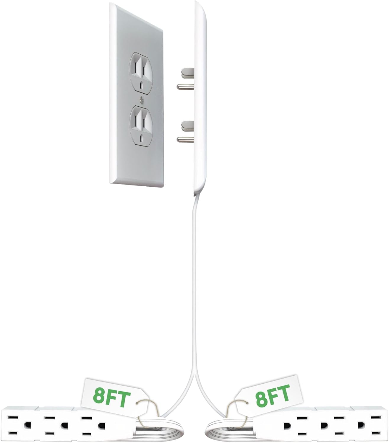 Sleek Socket Flat Ultra-Thin Outlet Concealer – 3ft Extension Cord Kit with Multi Outlet Power Strip
