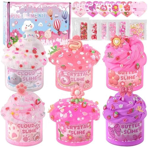 6 Pack Pink Slime Kit Cloud Slime Set for Girls and Boys Ages 8-12