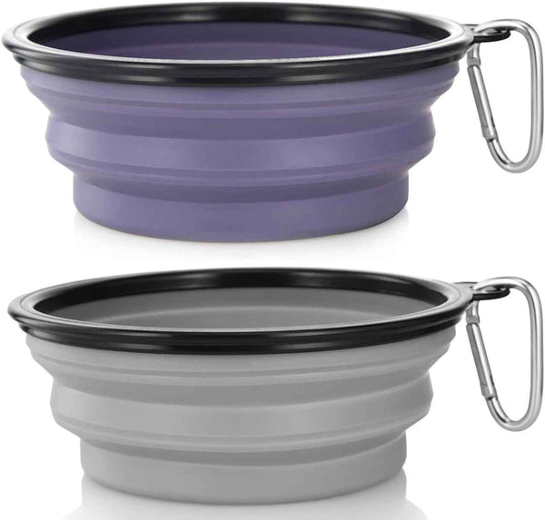 Dog Bowl Pet Collapsible Bowls, 2 Pack for Cats Dogs, Portable Pet Feeding Watering Dish for Walking Parking Traveling with 2 Carabiners (Small, Blue+Green)
