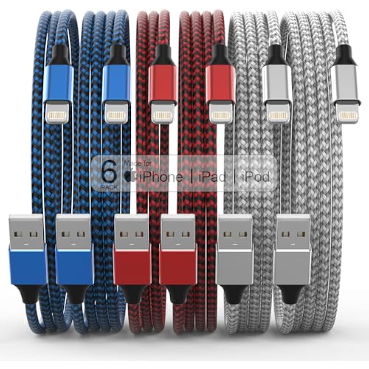 [Apple MFi Certified] 6Pack 3/3/6/6/6/10 FT iPhone Charger Nylon Braided Fast Charging Lightning Cable Compatible iPhone 14 Pro/13 mini/13/12/11 Pro MAX/XR/XS/8/7/Plus/6S/SE/iPad