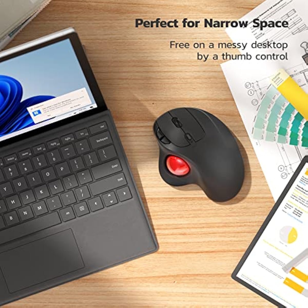 Nulea M501 Wireless Trackball Mouse, Rechargeable Ergonomic, Easy Thumb Control, Precise & Smooth Tracking, 3 Device Connection (Bluetooth or USB Receiver), Compatible for PC, Laptop, Mac, Windows.