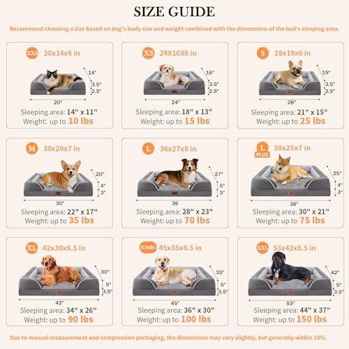Grey Comfort Expression Orthopedic Dog Bed for Extra Large Dogs 42x30 Inch with Waterproof Bolsters