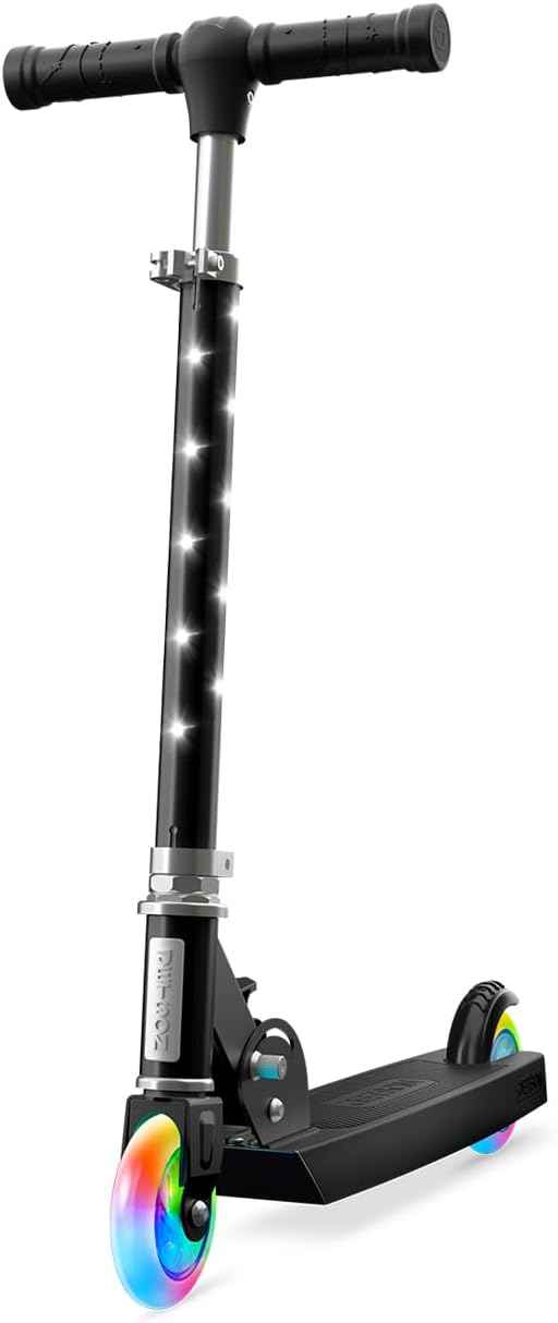 Jetson Kids 2-Wheel Light-Up Kick Scooter, LED Lights on Handlebar, Stem, Wheels & Deck, Adjustable Handlebar, Rear Brake, Easy-Folding Mechanism, Ages 5+