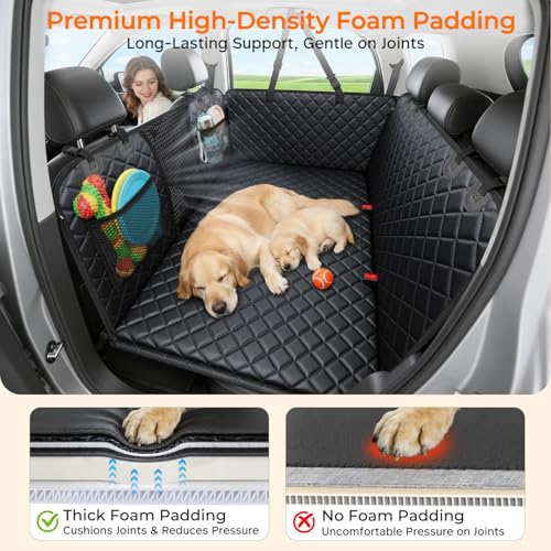 URPOWER Back Seat Extender for Dogs - Large Hard Bottom Dog Car Seat Cover Holds 550lbs, Waterproof Comfortable Dog Hammock Pet Bed with High-Density Foam Non-Slip Backseat Protector for Cars, SUVs