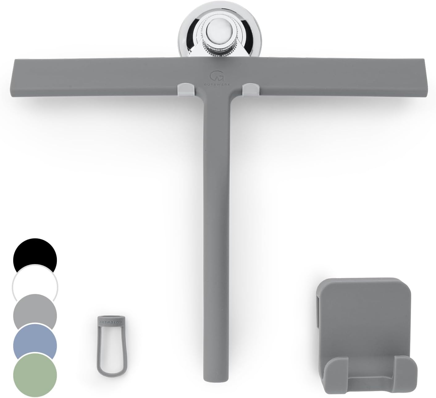 GÜTEWERK Shower Squeegee for Glass Doors, Silicone Window Squeegee, Bathroom and Glass Cleaning - Black - 9 Inch