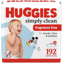 Huggies Simply Clean Unscented Baby Diaper Wipes, 3 flip-top packs, fragrance-free, 192 wipes total