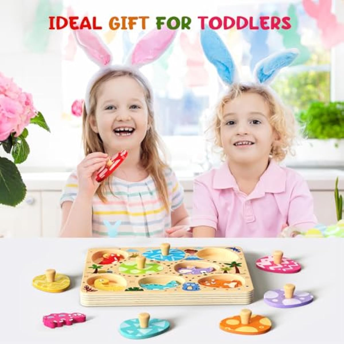Wooden Puzzles for Toddlers, 8 Pcs Dinosaur Matching Egg Puzzle, Montessori Toys for Boy Girl Easter Birthday Gifts, Preschool Learning Activities & Educational Toys for Boys, Girls