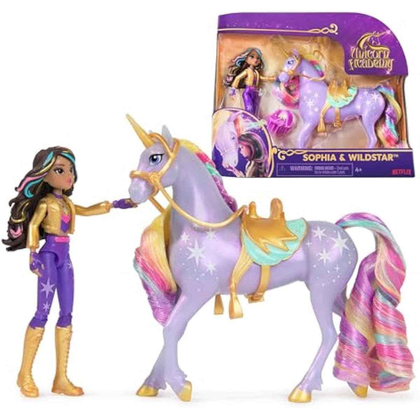 Unicorn Academy Sophia & Wildstar doll set with accessories for imaginative play, ages 4 and up