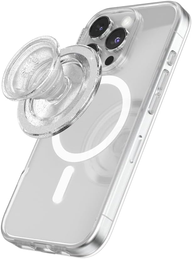 PopSockets Phone Grip for MagSafe with Kickstand, Magnetic Stand, Swappable Top, Secure Hold for iPhone MagSafe Cases, Phone & Tablet Grip - Clear