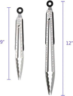 304 Stainless Steel Tongs, 9" and 12" Set, Sturdy Grilling and Barbeque Tongs with Ergonomic Grip, Black