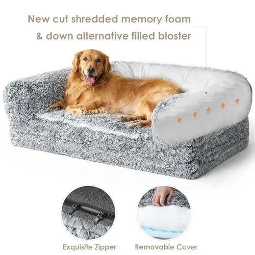 EheyCiga 72x44x11 Grey Orthopedic Memory Foam Foldable Human Dog Bed with Non-Slip Bottom and Waterproof Faux Fur Cover