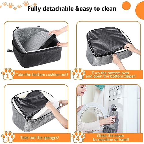 Dog car seat for small dogs, detachable and washable booster seat under 30lbs, black and grey color