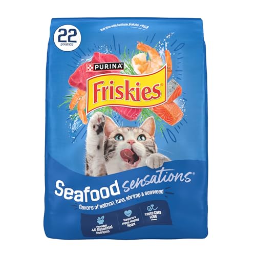 Purina friskies dry cat food seafood sensations with salmon tuna and shrimp flavors 22 lb bag