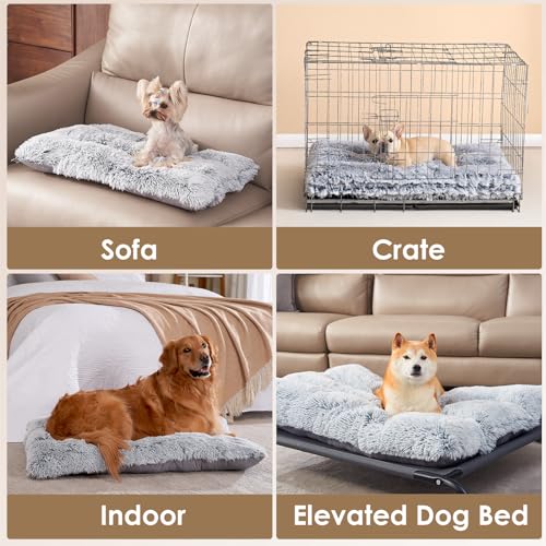 eheyCiga fluffy dog crate bed for extra large dogs, grey, 48" x 30" x 7"