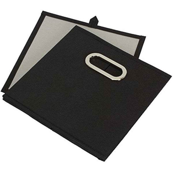 Household Essentials Foldable Fabric Storage Bins 6-Piece Set | Sturdy Chipboard Sides, Grommet Front Handle, Stackable and Foldable, Classic Black Design