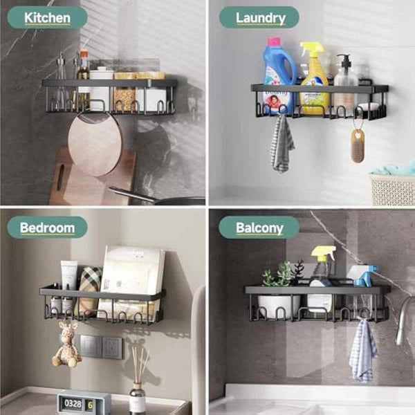 Veken Shower Caddy 6-Pack, Advanced Rustproof Design, No Drilling Adhesive Shelves, Rack with Soap Holder, Large Capacity Bathroom Organizers and Storage, Wall-Mounted Kitchen & Home Decor