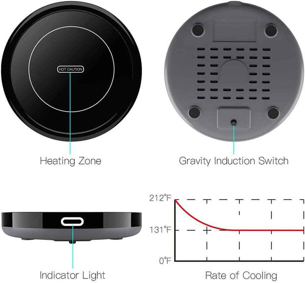 bestinkits auto on/off gravity-induction mug warmer for office desk use black