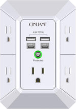 Qinlianf Wall Charger 5 Outlet Extender with 4 USB Charging Ports 3-Sided Power Strip Multi Plug Adapter 3U1C