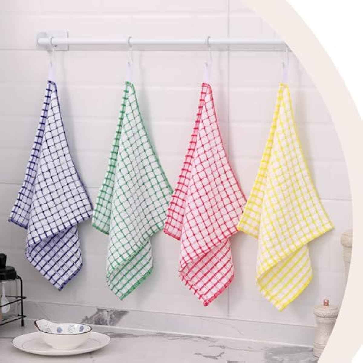 Kitinjoy Cotton 8 Pack Terry Kitchen Dish Cloths, 12 x 12 Inches Super Soft and Absorbent Dish Rags, Quick Drying Dish Towels for Washing Dishes, Mixed Color