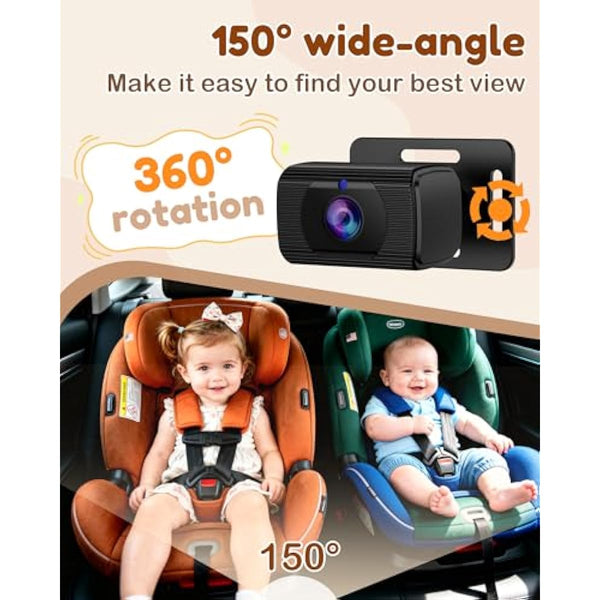 Rohent HD 1080P rear-facing baby car camera with 150° wide-angle lens, night vision, and adjustable display