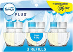 Febreze Plug-In Air Freshener, Odor-Fighting Scented Oil Refill, Air Fresheners for Home and Bathroom and Kitchen, Long Lasting for Strong Odors, Linen & Sky Scent, 0.87oz Refills, 3 Count (Pack of 1)