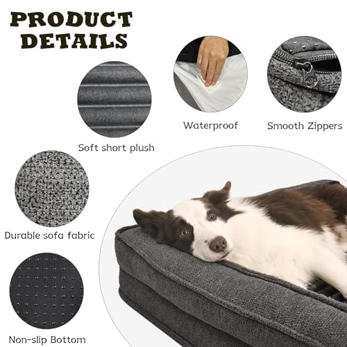 windracing orthopedic dog bed large gray xl 40x28 inch non-slip washable