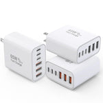 3 Pack 65W GaN Type C Wall Charger Block,6-Port Fast Charging Block,PD USB C Plug Adapter+QC Plug Compatible with Apple iPhone 17/17 Air/16E/16Pro Max/16Plus/16/15/14/13/12/11/XS Max,iPad Pro,AirPods