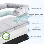 grey human dog bed for adults with egg foam supportive mat and faux fur