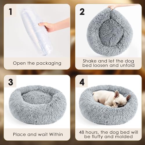 hoewina dog & cat bed for indoor cats light grey 20in calming donut bed