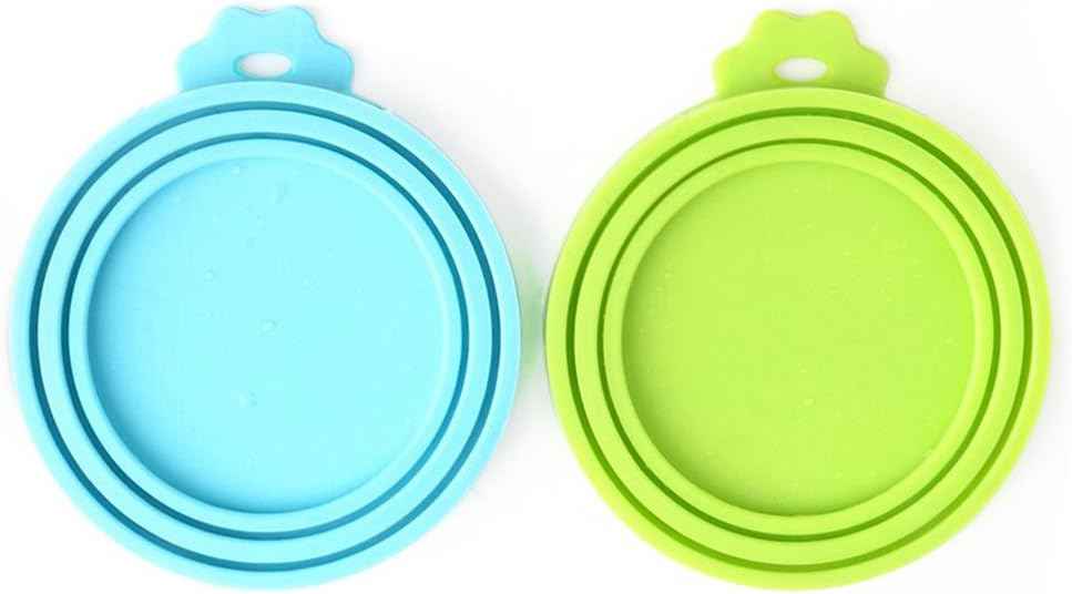 Comtim Pet Food Can Cover Silicone Can Lids for Dog and Cat Food(Universal Size,One fit 3 Standard Size Food Cans),Blue and Green