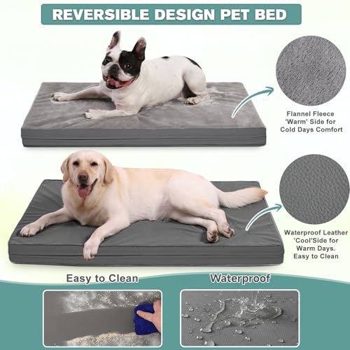Vonabem Waterproof Dog Bed for Large Medium Sized Dogs, 35" x 22", Gray, Orthopedic Support