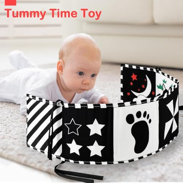 urmywo black and white baby toy, tummy time high contrast newborn toys 0-3 months, soft baby book