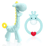 SHARE&&CARE BPA Free Silicone baby teether giraffe toy with storage case, for 3 months above infant sore gums pain relief (Pink)