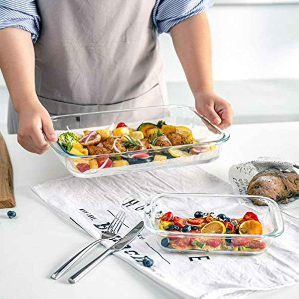 8-piece deep glass baking dish set with plastic lids and gray color