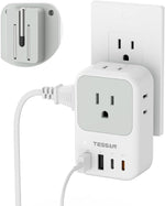 TESSAN USB C Charger Block 20W PD, Fast Charging Adapter with Foldable Plug, 1875W Power Outlet Extender(4 AC and 4 USB) for Cruise, Home, Office, Dorm Room Essentials, Grey