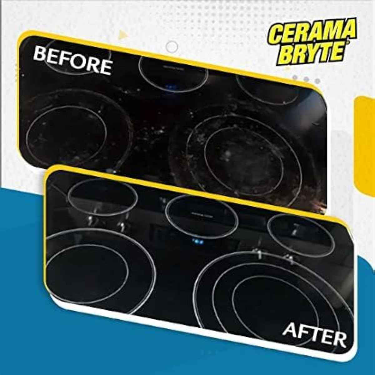 Cerama Bryte Glass Cooktop and Stove Top Cleaner Combo Kit - Includes Cleaning Tool, Razor, Scraper and 1 Pad to Remove Tough Stains - Use on Gas, Electric, Ceramic Surfaces, 10 Ounces, 4 Piece