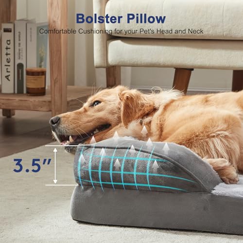 Furtime Large Orthopedic Dog Sofa Bed, XL Washable Pet Couch with Egg-Crate Foam and Waterproof Lining, Nonskid Bottom