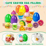 12 Pack Prefilled Easter Eggs with Food Squishy Toys Keychains, Easter Eggs Filled for Kids Easter Egg Hunt Easter Basket Stuffers Goodie Bag Fillers School Classroom Gifts