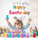 24 PCS Prefilled Easter Eggs with Bunny Pop Bubble Fidget Keychains Toy Inside for Kids Boys Girls Easter Basket Stuffers Party Favors Easter Egg Fillers Hunt
