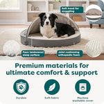 FurHaven 35"D x 3"H Round Orthopedic Dog Bed for Large Dogs with Egg Crate Base and Snuggery Hood, Gray